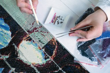 Elmas nakışı için iki araç seçmek cımbız ve kalemdir. yakın plan