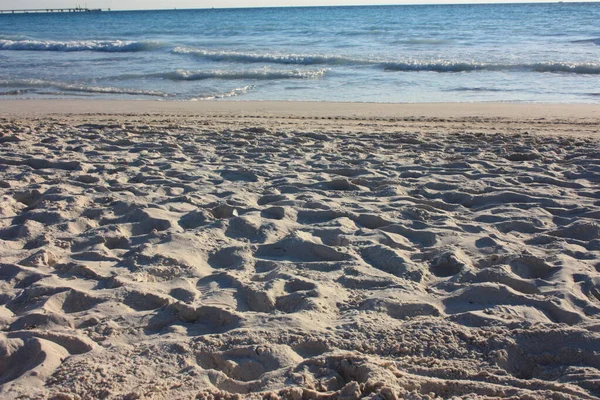 Strand Van Toscaanse Zee Bij Zonsondergang Het Witte Zand Van — Stockfoto