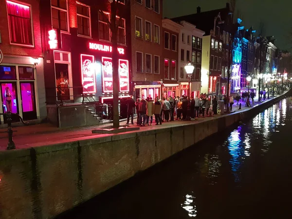 Nachtleben Clubs Rotlichtviertel Amsterdam Bei Nacht Den Niederlanden — Stockfoto