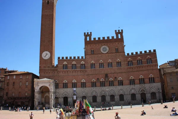 Piazza Del Campo Siena Medieval Torre Cívica Vermelha Prefeitura — Fotografia de Stock