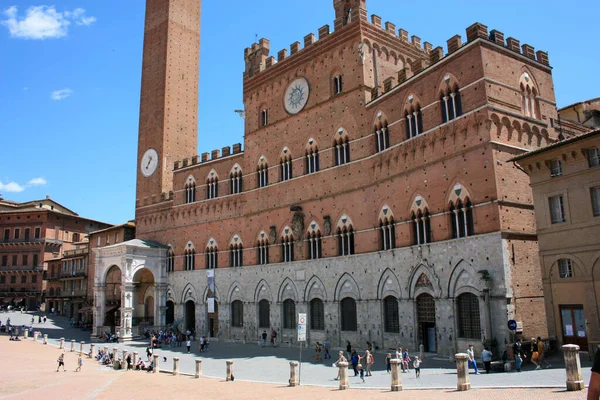 Piazza Del Campo Siena Medieval Torre Cívica Vermelha Prefeitura — Fotografia de Stock