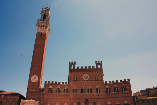 Piazza Del Campo Siena Medieval Torre Cívica Vermelha Prefeitura — Fotografia de Stock