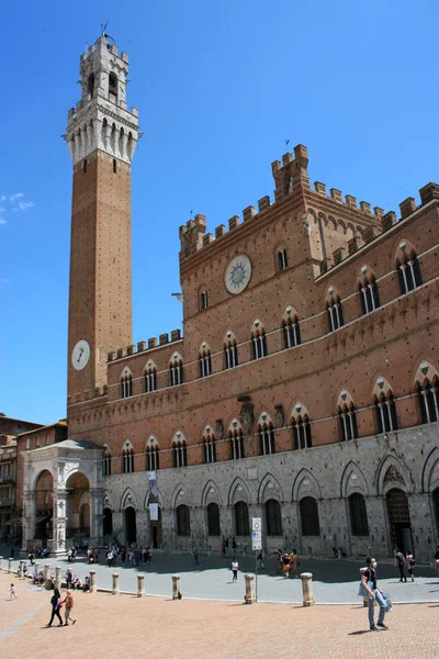 Medieval Piazza Del Campo Siena Red Civic Tower Town Hall — Stock Photo, Image