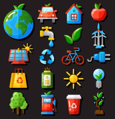 Ekoloji simgeleri vektör illüstrasyonunu ayarla.