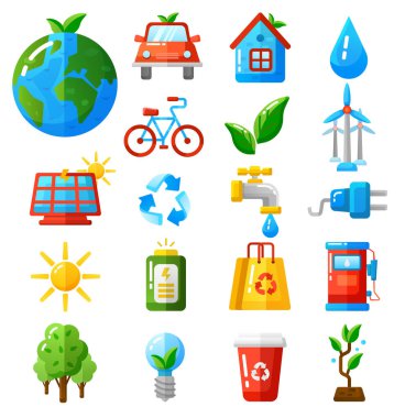 Ekoloji simgeleri vektör illüstrasyonunu ayarla.