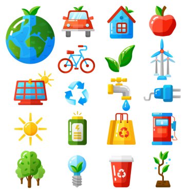 Ekoloji simgeleri vektör illüstrasyonunu ayarla.