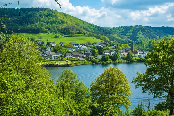Village Einruhr Eifel National Park Germany Scenic View Lake Rursee — Stock Photo, Image