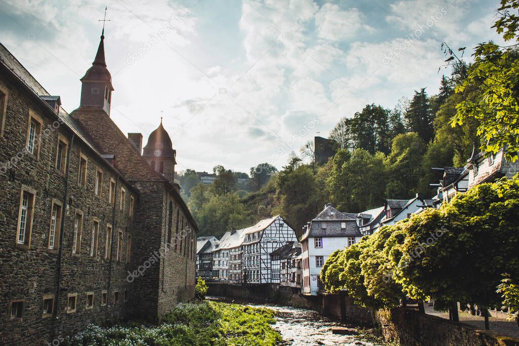 Monschau in Eifel region. A small picturesque town in Noth Rhine-Westphalia, Germany