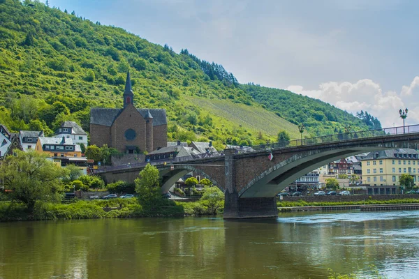 Cochem Remaclus Church Skagerrak Bridge Small Picturesque Town Moselle River — Stock Photo, Image