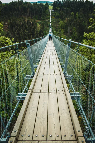 Geierlay Suspension Bridge Pohoří Hunsrueck Druhý Nejdelší Visutý Most Německu — Stock fotografie