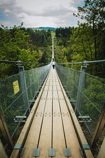 Geierlay Suspension Bridge Pohoří Hunsrueck Druhý Nejdelší Visutý Most Německu — Stock fotografie