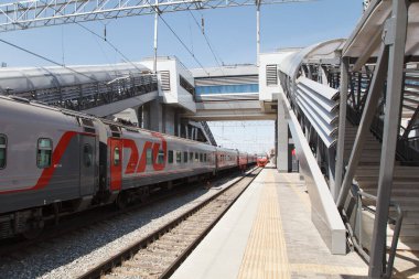 Kazan, Rusya, 22 Temmuz 2015: Kazan Passazhirskaya Rusya 'nın Tataristan Kazan kentindeki bir tren istasyonudur.