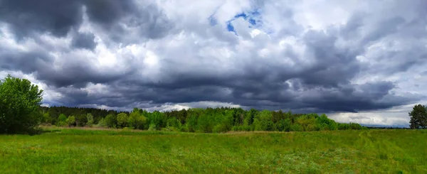 Malebná Panoramatická Scenérie Zeleného Zemědělského Pole Idylická Venkovská Scéna Atmosférická — Stock fotografie