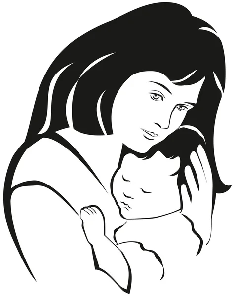 Simbolo madre e bambino, silhouette disegnata a mano. Buona festa della mamma — Vettoriale Stock