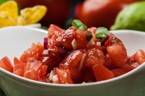 Cuenco de salsa fresca con chips de tortilla — Foto de Stock