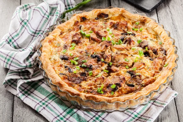 Пирог с курицей, грибами и сыром — стоковое фото