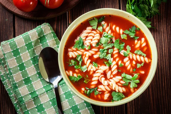 Tomato soup noodles in the bowl — Stock Photo, Image