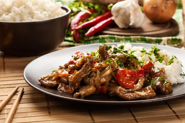 Chinese sticky pork sirloin roasted with a sweet and savory sauc — Stock Photo, Image