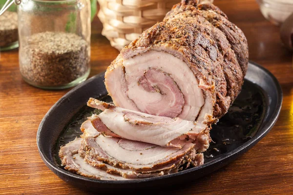 Baked Pork Belly Roulade Sliced Bacon Rolls Stock Photo