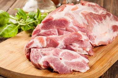 Raw pork on cutting board clipart