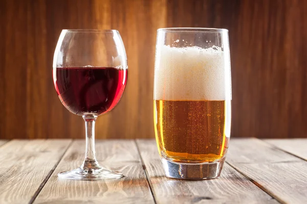 Red wine glass and glass of beer