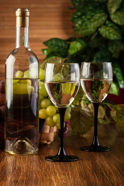 Bottle and glasses of white wine — Stock Photo, Image