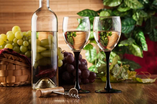 Láhve a sklenice bílého vína — Stock fotografie
