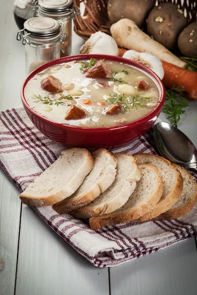 Sour soup made of rye flour — Stock Photo, Image