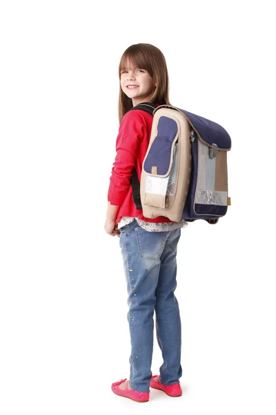 Menina com mochila sorrindo — Fotografia de Stock