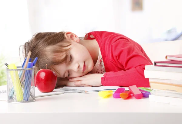 Girl sleeping on her desk — Stock Photo, Image