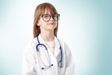 girl dressed up in doctor attire clipart