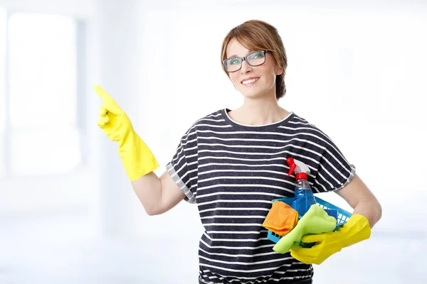 Frau zeigt mit dem Finger — Stockfoto