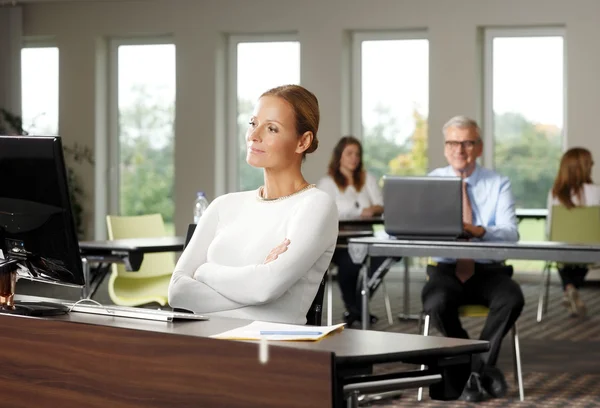 コンピューターの前に座っている女性実業家 — ストック写真