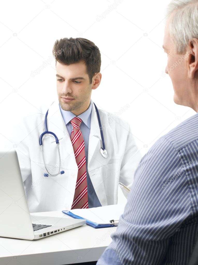 Male doctor with old patient