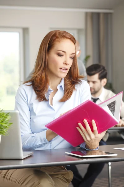 Businesswoman analyzing financial data — Stock Photo, Image