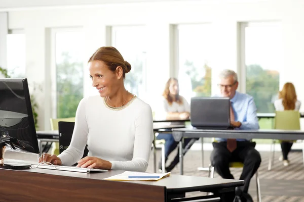 Zakenvrouw Werken op Laptop — Stockfoto