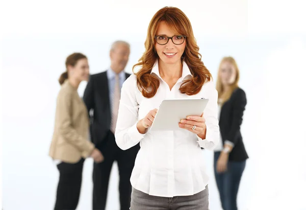 Businesswoman holding tablet — Stock Photo, Image