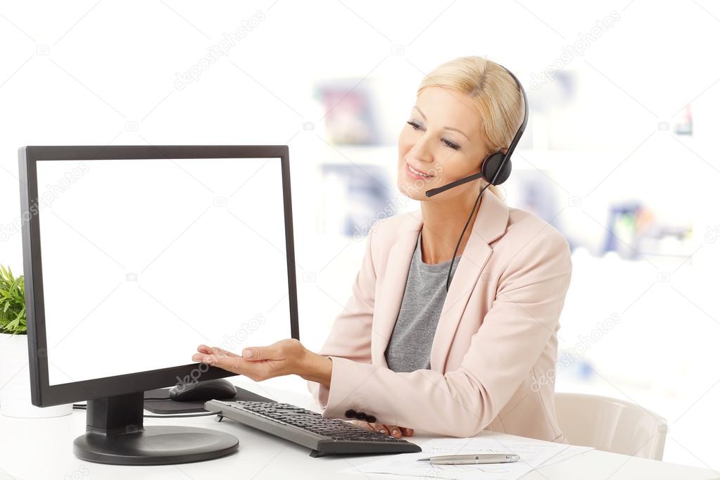Customer service woman with headset