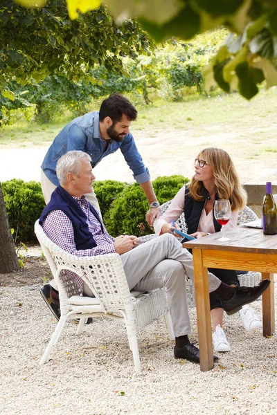 Owner and winemaker woman sitting — Stock fotografie