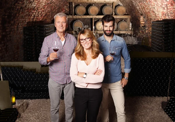 Winery owner family standing — Stok fotoğraf