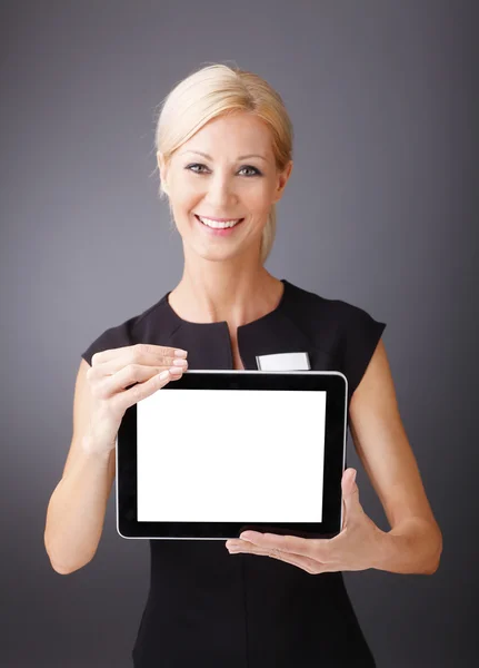 Mulher profissional segurando tablet — Fotografia de Stock