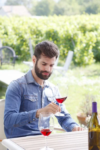Vigneron dégustation d'un verre de vin — Photo