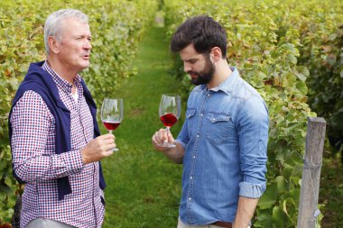 Winemaker ve gözlük tutan sommelier