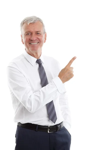 Businessman showing something with his finger. — Stok fotoğraf