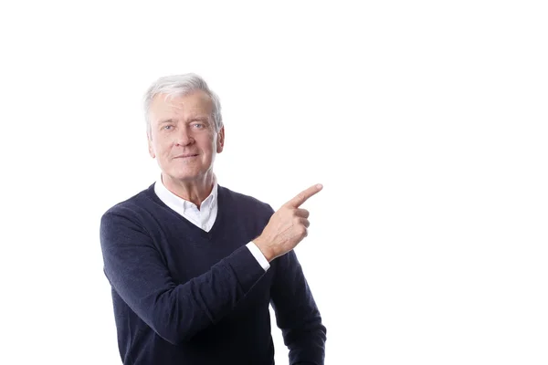 Businessman showing something with his finger. — Stok fotoğraf