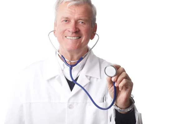 Doctor holding a stethoscope up — Stok fotoğraf