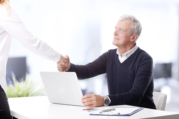 Businessman shaking hands with businesswoman — Stock Photo, Image