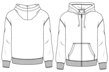 Men Fleece Top moda taslak şablonu. Teknik Moda İllüstrasyonu. Erkek Eşofmanı 