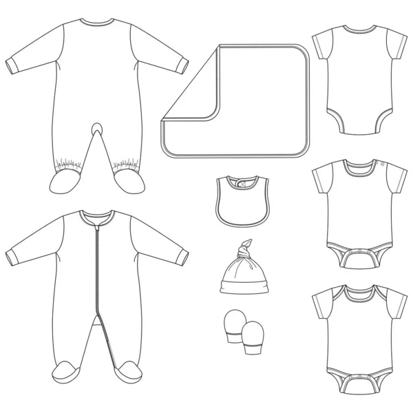 Set Van Vector Baby Kleding Elementen Baby Layette Slaper Bodysuit — Stockvector