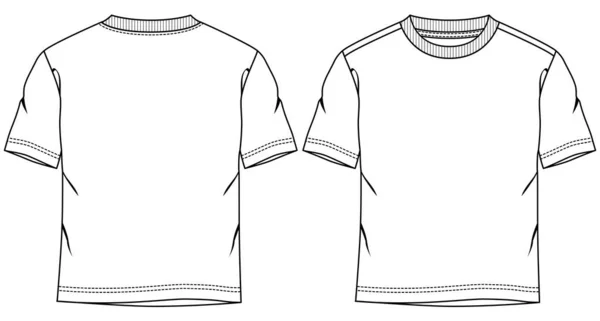 Heren Jongens Basic Shirt Mode Platte Schets Template Technische Modeillustratie — Stockvector
